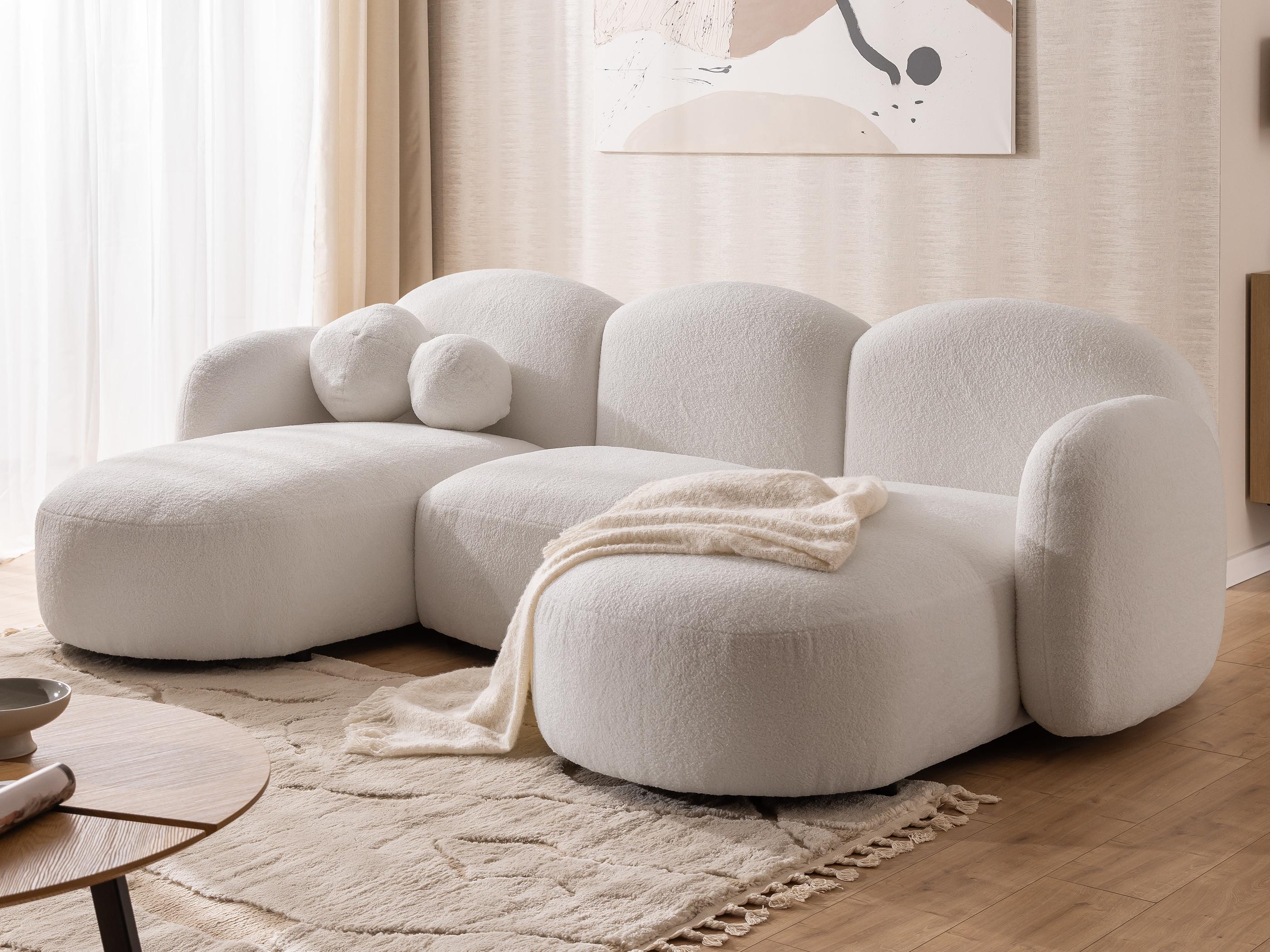 wohnli-moebel-suche-800001138677-1 WOHNLANDSCHAFT Nuvola mit abgerundetem Design Weiß Bouclé-Stoff Holz, Textil S-Style Möbel Möbel > Sofas & Couches > Wohnlandschaften > Wohnlandschaften U-Form Weiß