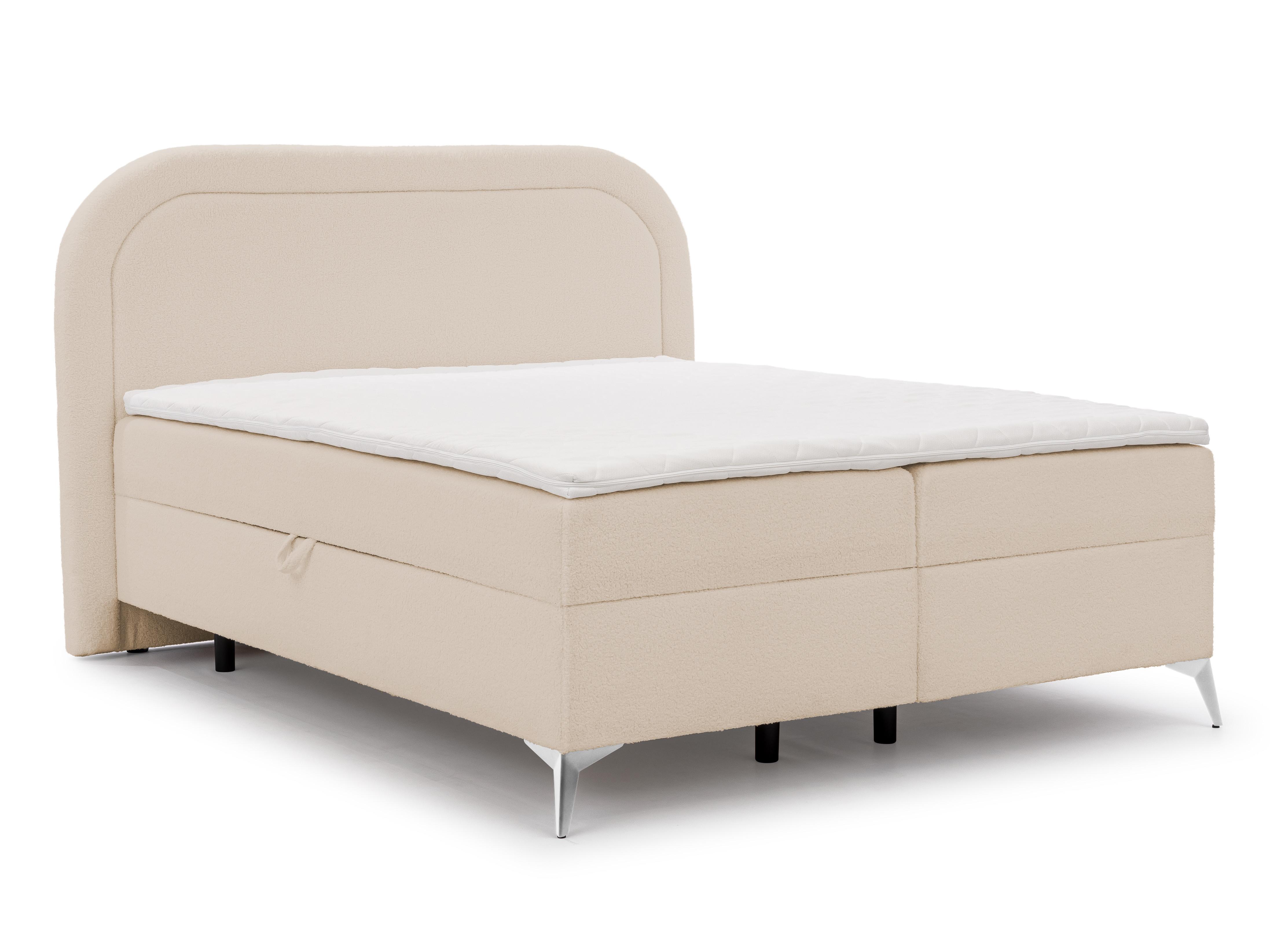 wohnli-moebel-suche-800001138678 Wohnli Möbelsuche - BOXBETT Sonna 200/200 cm Hellbeige Bouclé-Stoff mit abgerundetem Kopfteil und mit silbernen Metallfüßen