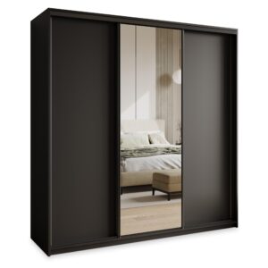 wohnli-moebel-suche-800001138915 Wohnli Möbelsuche - SCHWEBETÜRENSCHRANK TAVI 180/205/60 cm 3-türig mit Spiegel und Schubladen Schwarz