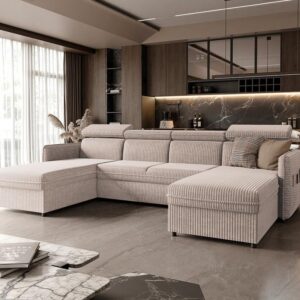 wohnli-moebel-suche-800001139810-1 WOHNLANDSCHAFT BENI mit Schlaffunktion und Bettkasten Creme Textil Idohome Möbel > Sofas & Couches > Wohnlandschaften > Wohnlandschaften U-Form Weiß
