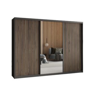 wohnli-moebel-suche-800001140922 Wohnli Möbelsuche - SCHWEBETÜRENSCHRANK ORRA 270/205/60 cm 3-türig mit Spiegel und Lamellen Schwarz
