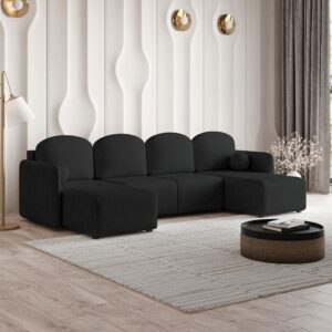 wohnli-moebel-suche-800001140937-1 WOHNLANDSCHAFT NUBERO Schwarz Geflochtener Stoff mit Schlaffunktion Holz MASSENO Möbel > Sofas & Couches > Wohnlandschaften > Wohnlandschaften U-Form Schwarz