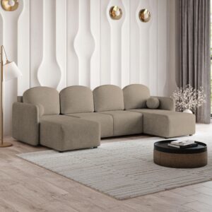 wohnli-moebel-suche-800001140948-1 WOHNLANDSCHAFT NUBERO Braun Geflochtener Stoff mit Schlaffunktion Holz MASSENO Möbel > Sofas & Couches > Wohnlandschaften > Wohnlandschaften U-Form Braun