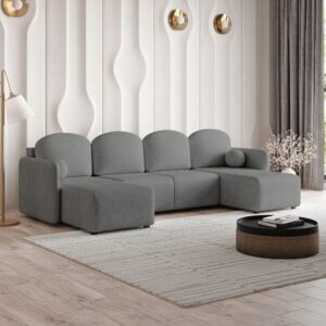wohnli-moebel-suche-800001140965-1 WOHNLANDSCHAFT NUBERO Grau Geflochtener Stoff mit Schlaffunktion Holz MASSENO Möbel > Sofas & Couches > Wohnlandschaften > Wohnlandschaften U-Form Grau