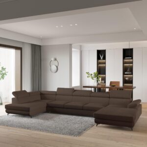 wohnli-moebel-suche-800001141006-1 WOHNLANDSCHAFT MONTIVA Braun Boucle-Stoff mit Schlaffunktion Holz MASSENO Möbel > Sofas & Couches > Wohnlandschaften > Wohnlandschaften U-Form Braun