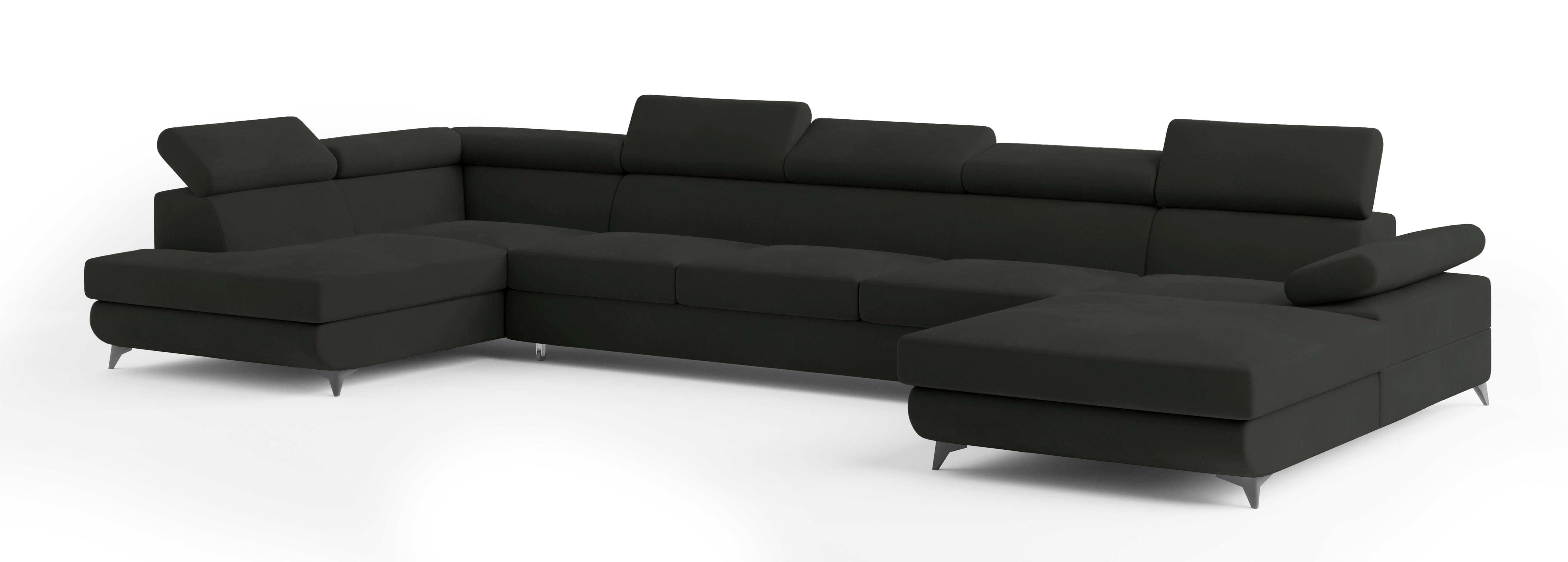 Wohnli Möbelsuche - WOHNLANDSCHAFT MONTIVA Schwarz Velours-Stoff mit Schlaffunktion