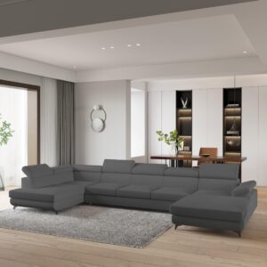 wohnli-moebel-suche-800001141041-1 WOHNLANDSCHAFT MONTIVA Grau Boucle-Stoff mit Schlaffunktion Holz MASSENO Möbel > Sofas & Couches > Wohnlandschaften > Wohnlandschaften U-Form Grau