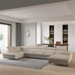 wohnli-moebel-suche-800001141048-1 WOHNLANDSCHAFT MONTIVA Beige Boucle-Stoff mit Schlaffunktion Holz MASSENO Möbel > Sofas & Couches > Wohnlandschaften > Wohnlandschaften U-Form Beige