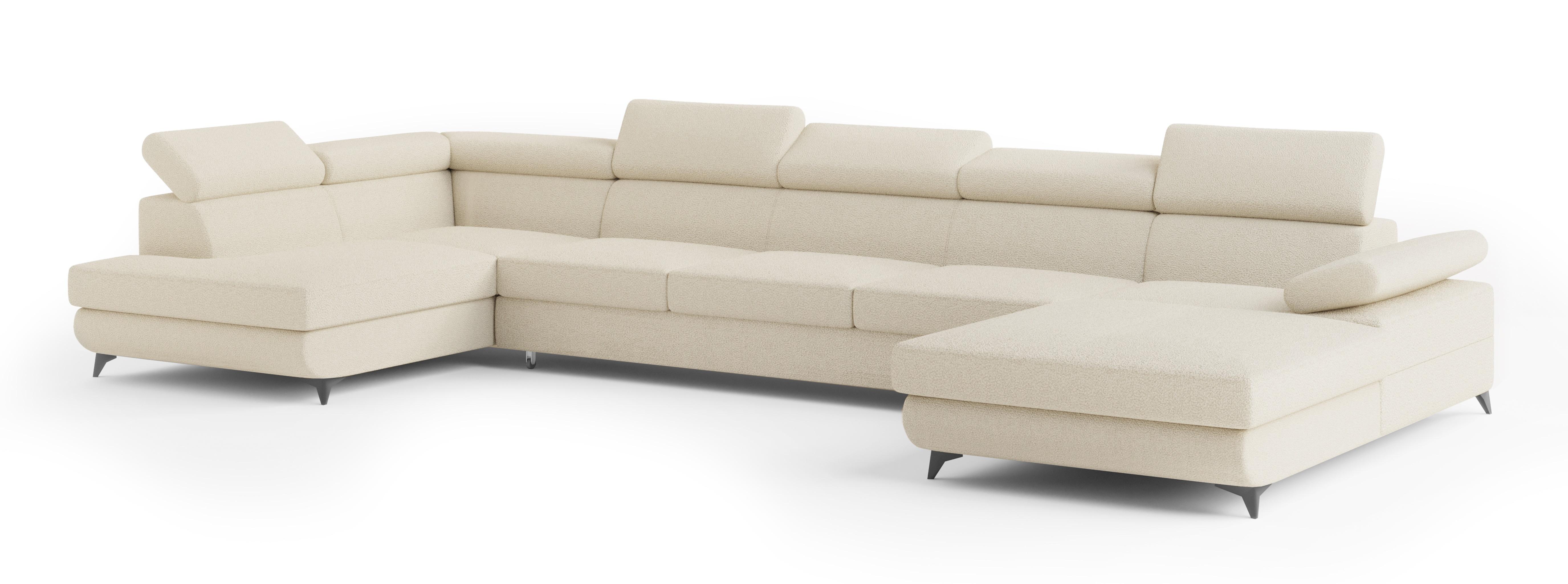Wohnli Möbelsuche - WOHNLANDSCHAFT MONTIVA Creme Boucle-Stoff mit Schlaffunktion