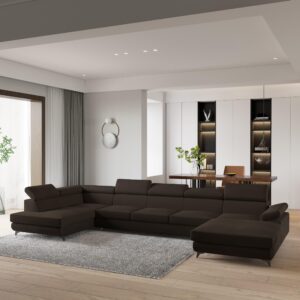 wohnli-moebel-suche-800001141073-1 WOHNLANDSCHAFT MONTIVA Braun Velours-Stoff mit Schlaffunktion Holz MASSENO Möbel > Sofas & Couches > Wohnlandschaften > Wohnlandschaften U-Form Braun