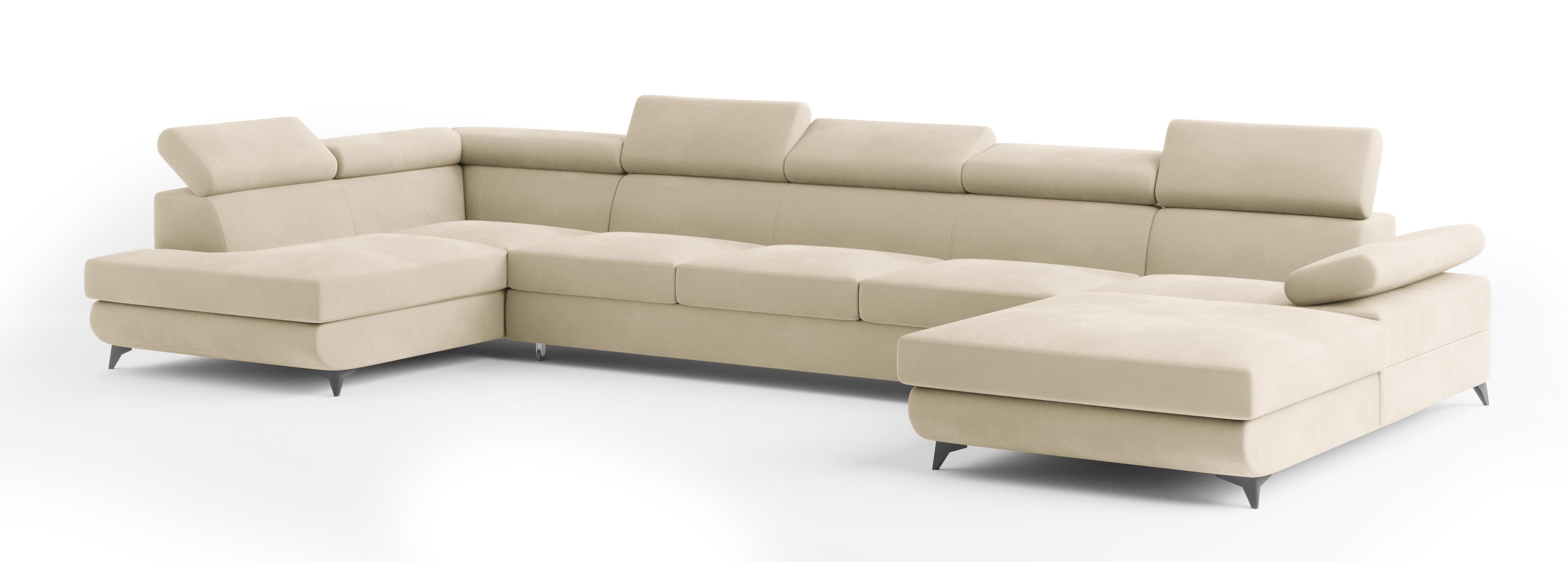 Wohnli Möbelsuche - WOHNLANDSCHAFT MONTIVA Creme Velours-Stoff mit Schlaffunktion
