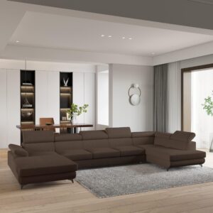 wohnli-moebel-suche-800001141180-1 WOHNLANDSCHAFT MONTIVA Braun Boucle-Stoff mit Schlaffunktion Holz MASSENO Möbel > Sofas & Couches > Wohnlandschaften > Wohnlandschaften U-Form Braun