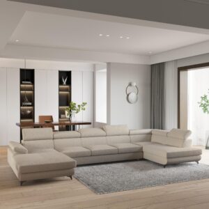 wohnli-moebel-suche-800001141203-1 WOHNLANDSCHAFT MONTIVA Beige Boucle-Stoff mit Schlaffunktion Holz MASSENO Möbel > Sofas & Couches > Wohnlandschaften > Wohnlandschaften U-Form Beige
