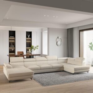 wohnli-moebel-suche-800001141224-1 WOHNLANDSCHAFT MONTIVA Creme Boucle-Stoff mit Schlaffunktion Holz MASSENO Möbel > Sofas & Couches > Wohnlandschaften > Wohnlandschaften U-Form Weiß