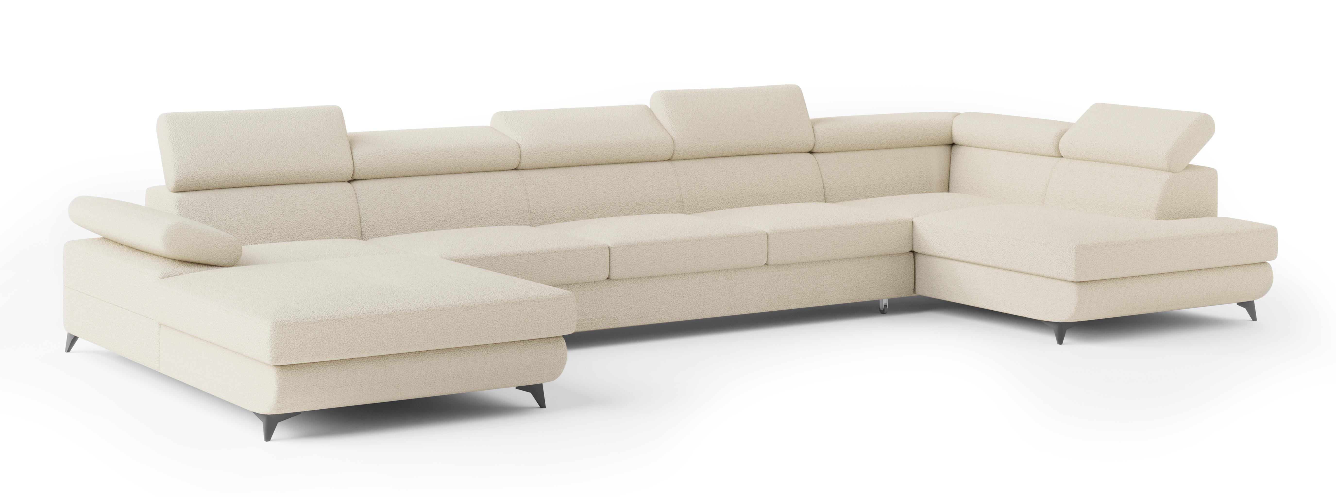 Wohnli Möbelsuche - WOHNLANDSCHAFT MONTIVA Creme Boucle-Stoff mit Schlaffunktion