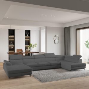 WOHNLANDSCHAFT MONTIVA Grau Boucle-Stoff mit Schlaffunktion Holz MASSENO Möbel > Sofas & Couches > Wohnlandschaften > Wohnlandschaften U-Form Grau