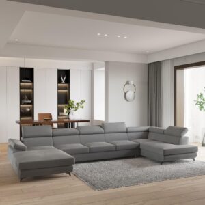 wohnli-moebel-suche-800001141275-1 WOHNLANDSCHAFT MONTIVA Grau Velours-Stoff mit Schlaffunktion Holz MASSENO Möbel > Sofas & Couches > Wohnlandschaften > Wohnlandschaften U-Form Grau