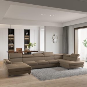 wohnli-moebel-suche-800001141299-1 WOHNLANDSCHAFT MONTIVA Beige Velours-Stoff mit Schlaffunktion Holz MASSENO Möbel > Sofas & Couches > Wohnlandschaften > Wohnlandschaften U-Form Beige