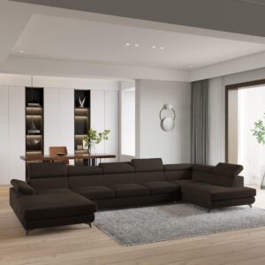 wohnli-moebel-suche-800001141328-1 WOHNLANDSCHAFT MONTIVA Braun Velours-Stoff mit Schlaffunktion Holz MASSENO Möbel > Sofas & Couches > Wohnlandschaften > Wohnlandschaften U-Form Braun