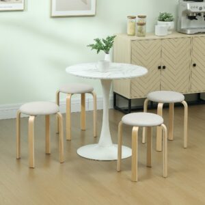 4ER Set Esszimmerhocker Stapelhocker Hocker mit Leinenoptik für Wohnzimmer Creme Holzwerkstoff HOMCOM Möbel > Sessel > Hocker Weiß