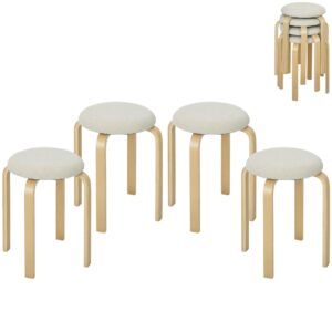 wohnli-moebel-suche-800001144371 Wohnli Möbelsuche - 4ER Set Esszimmerhocker Stapelhocker Hocker mit Leinenoptik für Wohnzimmer Creme