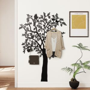GARDEROBENHAKEN Wandgarderobe in Baum-Form mit 8 Haken Wanddeko Schwarz Metall HOMCOM Garderoben > Garderobenhaken Schwarz