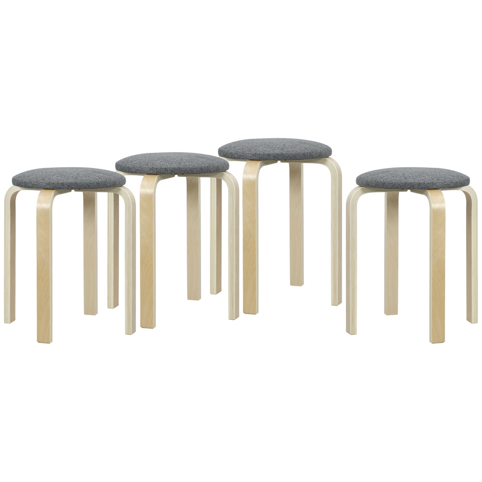 Wohnli Möbelsuche - 4ER Set Esszimmerhocker Stapelhocker Hocker mit Leinenoptik für Wohnzimmer Grau