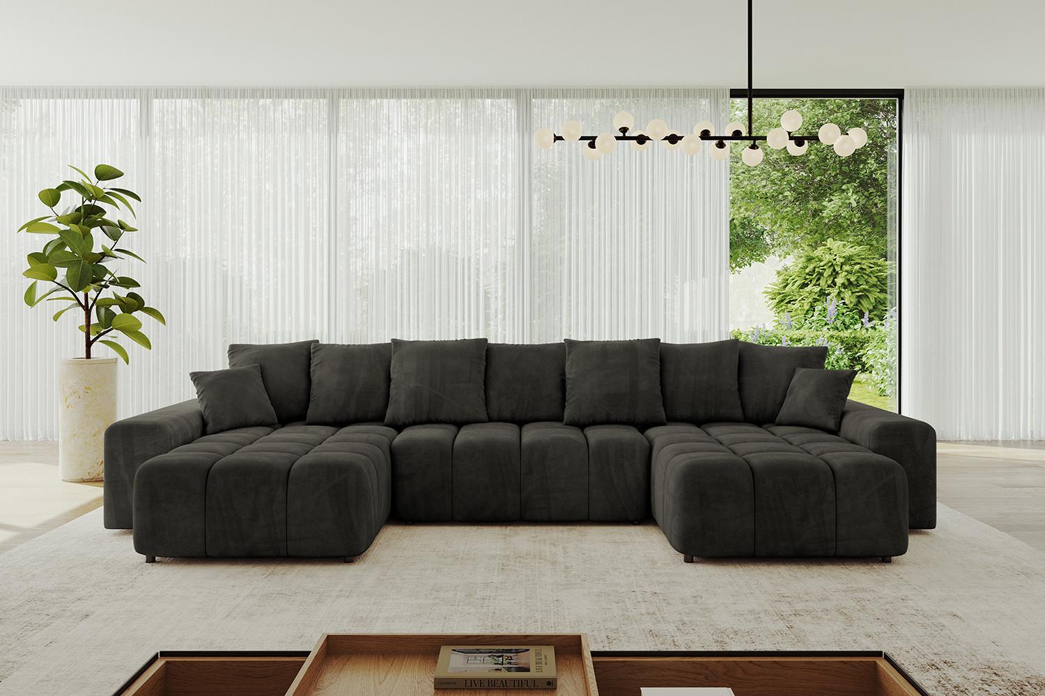 wohnli-moebel-suche-800001146527-1 WOHNLANDSCHAFT ENIL-U 401x189x68 Schwarz Velours Textil ALTDECOR Möbel > Sofas & Couches > Wohnlandschaften > Wohnlandschaften U-Form Schwarz