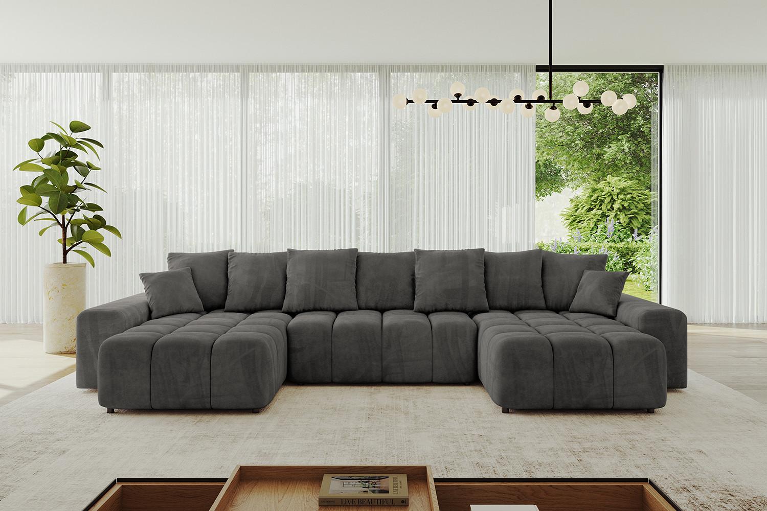 wohnli-moebel-suche-800001146529-1 WOHNLANDSCHAFT ENIL-U 401x189x68 Dunkelgrau Velours Textil ALTDECOR Möbel > Sofas & Couches > Wohnlandschaften > Wohnlandschaften U-Form Grau