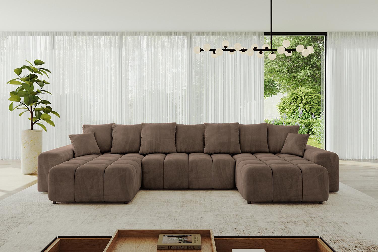 WOHNLANDSCHAFT ENIL-U 401x189x68 Braun Velours Textil ALTDECOR Möbel > Sofas & Couches > Wohnlandschaften > Wohnlandschaften U-Form Braun