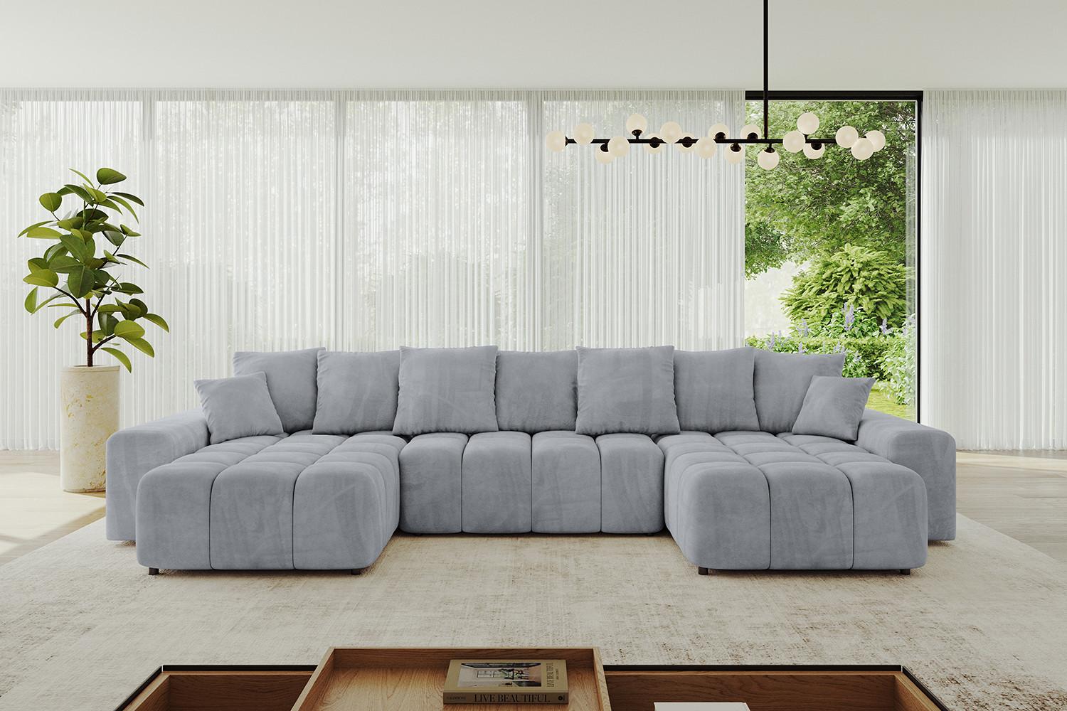 wohnli-moebel-suche-800001146531-1 WOHNLANDSCHAFT ENIL-U 401x189x68 Hellgrau Velours Textil ALTDECOR Möbel > Sofas & Couches > Wohnlandschaften > Wohnlandschaften U-Form Grau