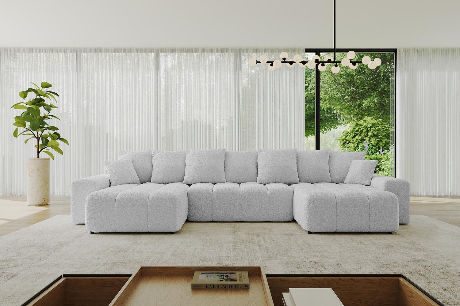 WOHNLANDSCHAFT ENIL-U 401x189x68 Hellgrau Bouclé Textil ALTDECOR Möbel > Sofas & Couches > Wohnlandschaften > Wohnlandschaften U-Form Grau