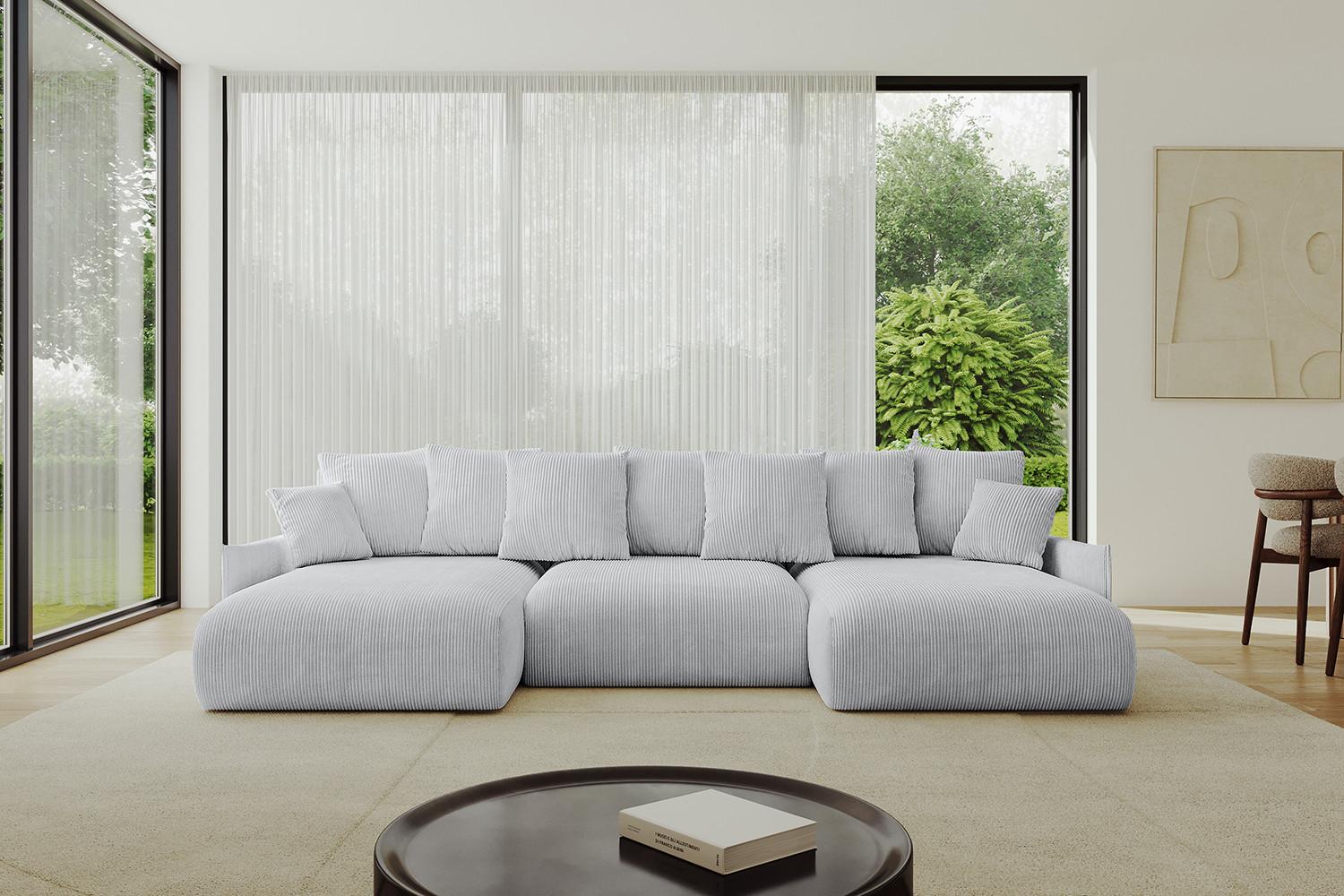 wohnli-moebel-suche-800001146890-1 WOHNLANDSCHAFT mit Schlaffunktion und Bettkasten ONESK-U-v1 317x177x72 Grau Cord Textil ALTDECOR Möbel > Sofas & Couches > Wohnlandschaften > Wohnlandschaften U-Form Grau