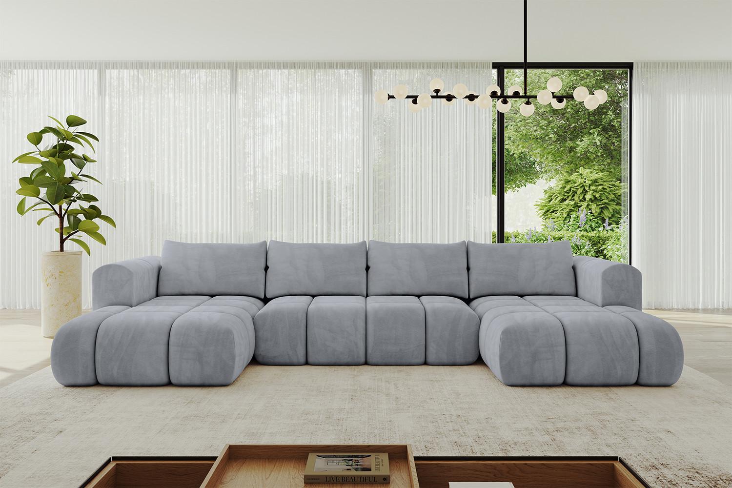 WOHNLANDSCHAFT CLOUD-U 405x185x90 Hellgrau Velours Textil ALTDECOR Möbel > Sofas & Couches > Wohnlandschaften > Wohnlandschaften U-Form Grau