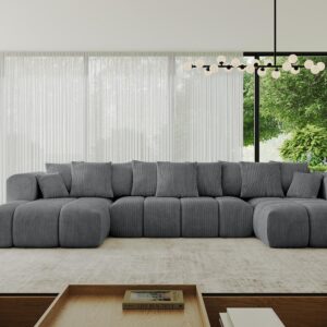 WOHNLANDSCHAFT CLOUD-U-v1 405x185x90 Dunkelgrau Cord Textil ALTDECOR Möbel > Sofas & Couches > Wohnlandschaften > Wohnlandschaften U-Form Grau