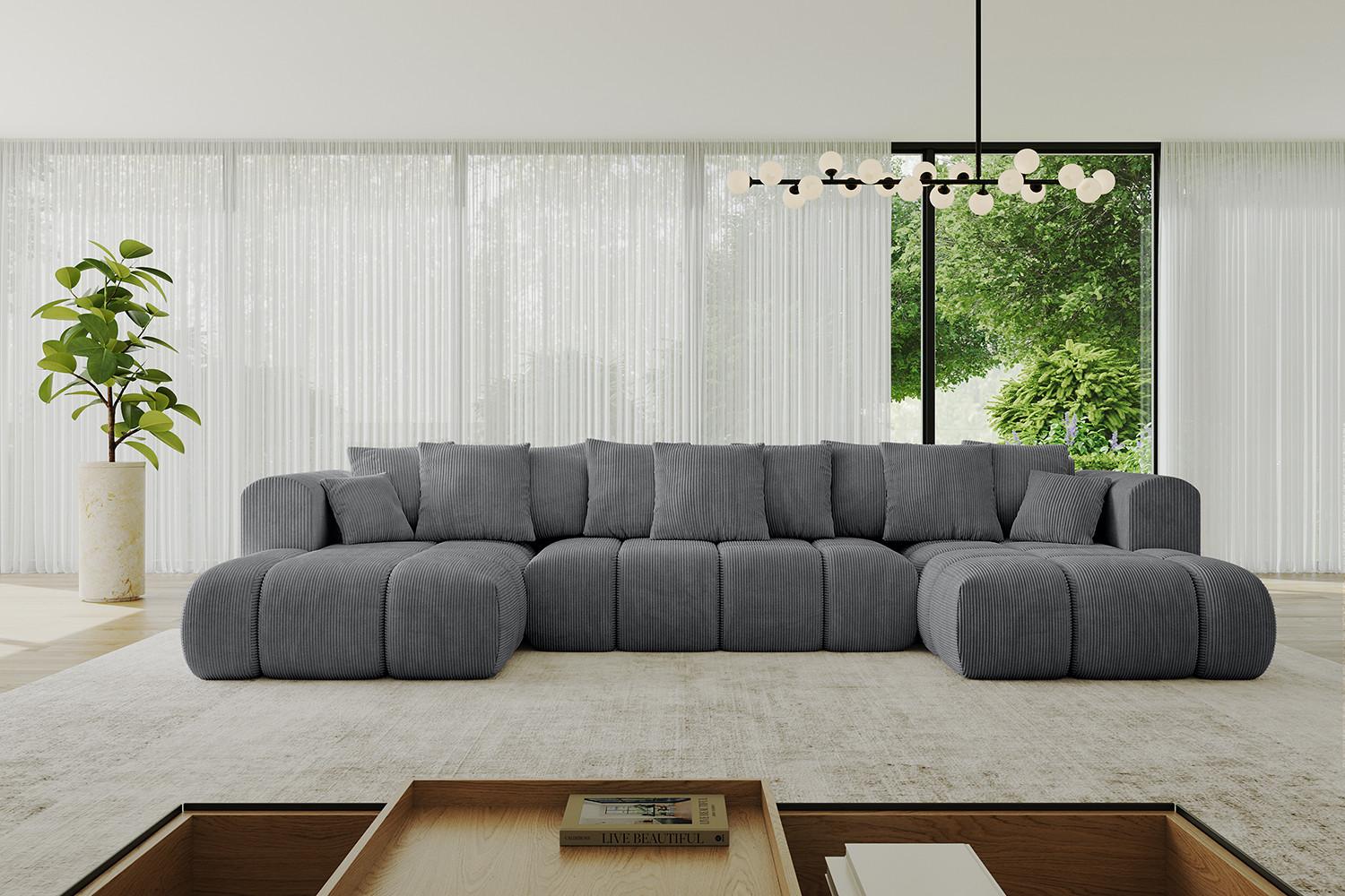 WOHNLANDSCHAFT CLOUD-U-v1 405x185x90 Dunkelgrau Cord Textil ALTDECOR Möbel > Sofas & Couches > Wohnlandschaften > Wohnlandschaften U-Form Grau