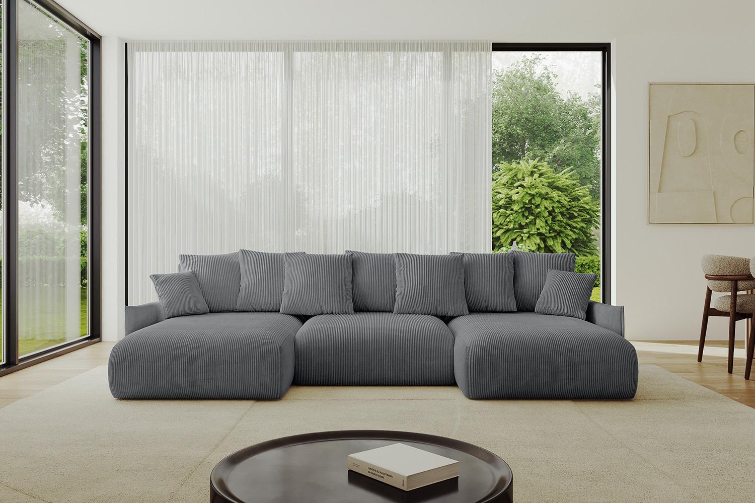 wohnli-moebel-suche-800001146900-1 WOHNLANDSCHAFT mit Schlaffunktion und Bettkasten ONESK-U-v1 317x177x72 Dunkelgrau Cord Textil ALTDECOR Möbel > Sofas & Couches > Wohnlandschaften > Wohnlandschaften U-Form Grau