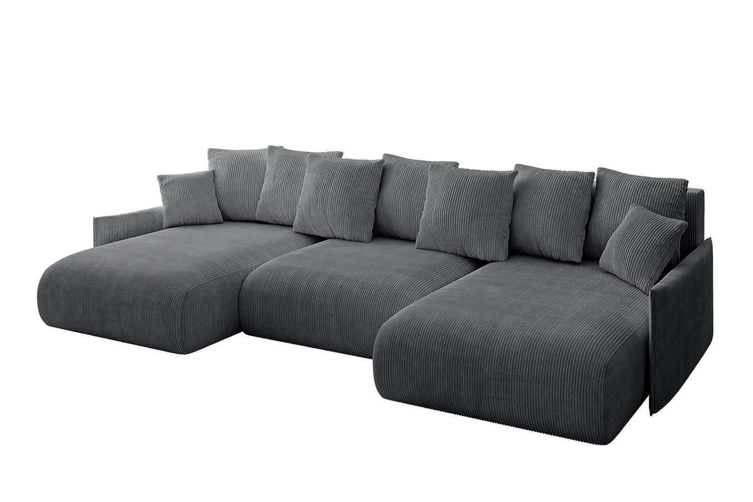 Wohnli Möbelsuche - WOHNLANDSCHAFT mit Schlaffunktion und Bettkasten ONESK-U-v1 317x177x72 Dunkelgrau Cord
