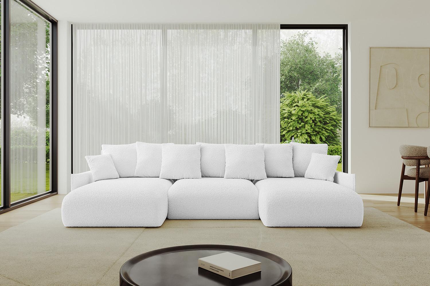 WOHNLANDSCHAFT mit Schlaffunktion und Bettkasten ONESK-U-v1 317x177x72 Weiß Bouclé Textil ALTDECOR Möbel > Sofas & Couches > Wohnlandschaften > Wohnlandschaften U-Form Weiß