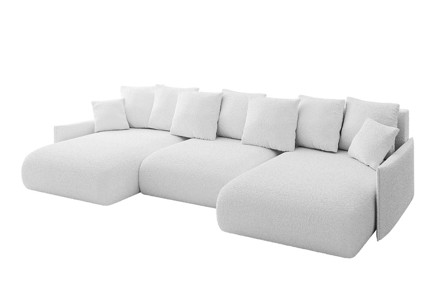 Wohnli Möbelsuche - WOHNLANDSCHAFT mit Schlaffunktion und Bettkasten ONESK-U-v1 317x177x72 Weiß Bouclé