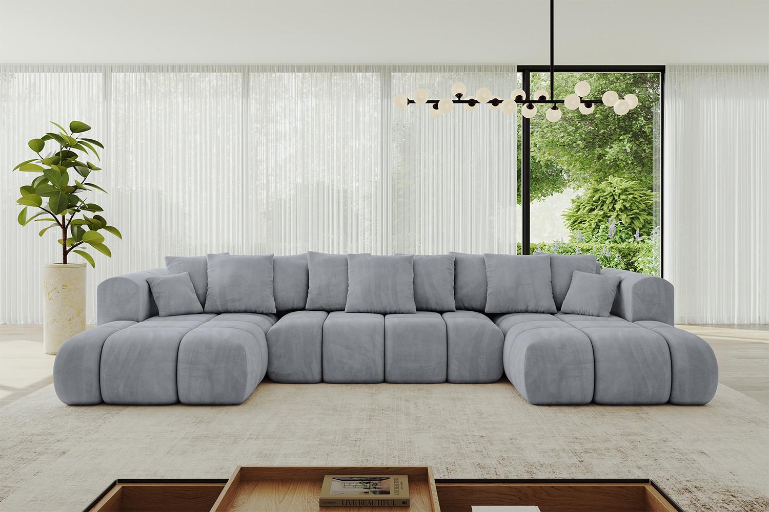 wohnli-moebel-suche-800001146919-1 WOHNLANDSCHAFT CLOUD-U-v1 405x185x90 Hellgrau Velours Textil ALTDECOR Möbel > Sofas & Couches > Wohnlandschaften > Wohnlandschaften U-Form Grau