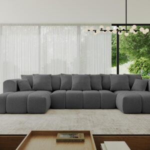 WOHNLANDSCHAFT CLOUD-U-v1 405x185x90 Grau Bouclé Textil ALTDECOR Möbel > Sofas & Couches > Wohnlandschaften > Wohnlandschaften U-Form Grau