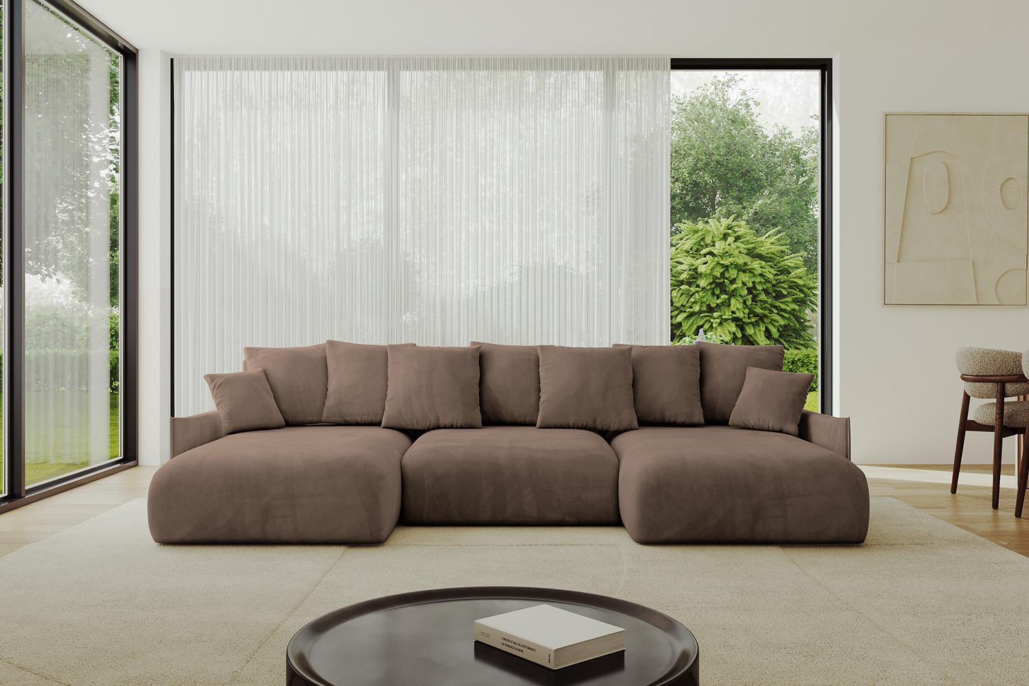 WOHNLANDSCHAFT mit Schlaffunktion und Bettkasten ONESK-U-v1 317x177x72 Braun Velours Textil ALTDECOR Möbel > Sofas & Couches > Wohnlandschaften > Wohnlandschaften U-Form Braun
