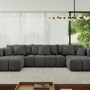 WOHNLANDSCHAFT CLOUD-U-v1 405x185x90 Dunkelgrau Velours Textil ALTDECOR Möbel > Sofas & Couches > Wohnlandschaften > Wohnlandschaften U-Form Grau