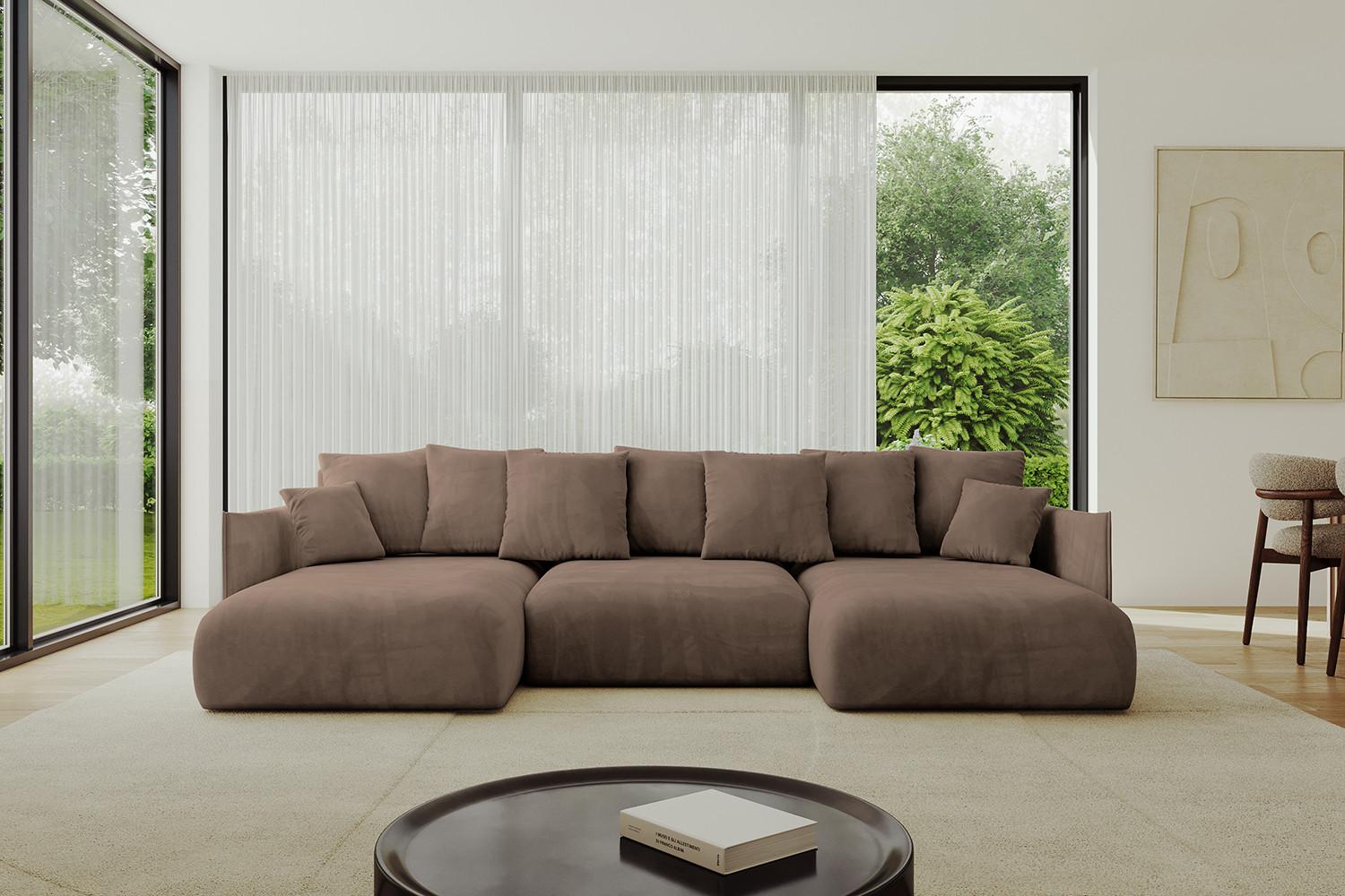WOHNLANDSCHAFT mit Schlaffunktion und Bettkasten ONESK-U 317x177x72 Braun Velours Textil ALTDECOR Möbel > Sofas & Couches > Wohnlandschaften > Wohnlandschaften U-Form Braun