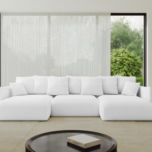 WOHNLANDSCHAFT mit Schlaffunktion und Bettkasten ONESK-U 317x177x72 Weiß Bouclé Textil ALTDECOR Möbel > Sofas & Couches > Wohnlandschaften > Wohnlandschaften U-Form Weiß
