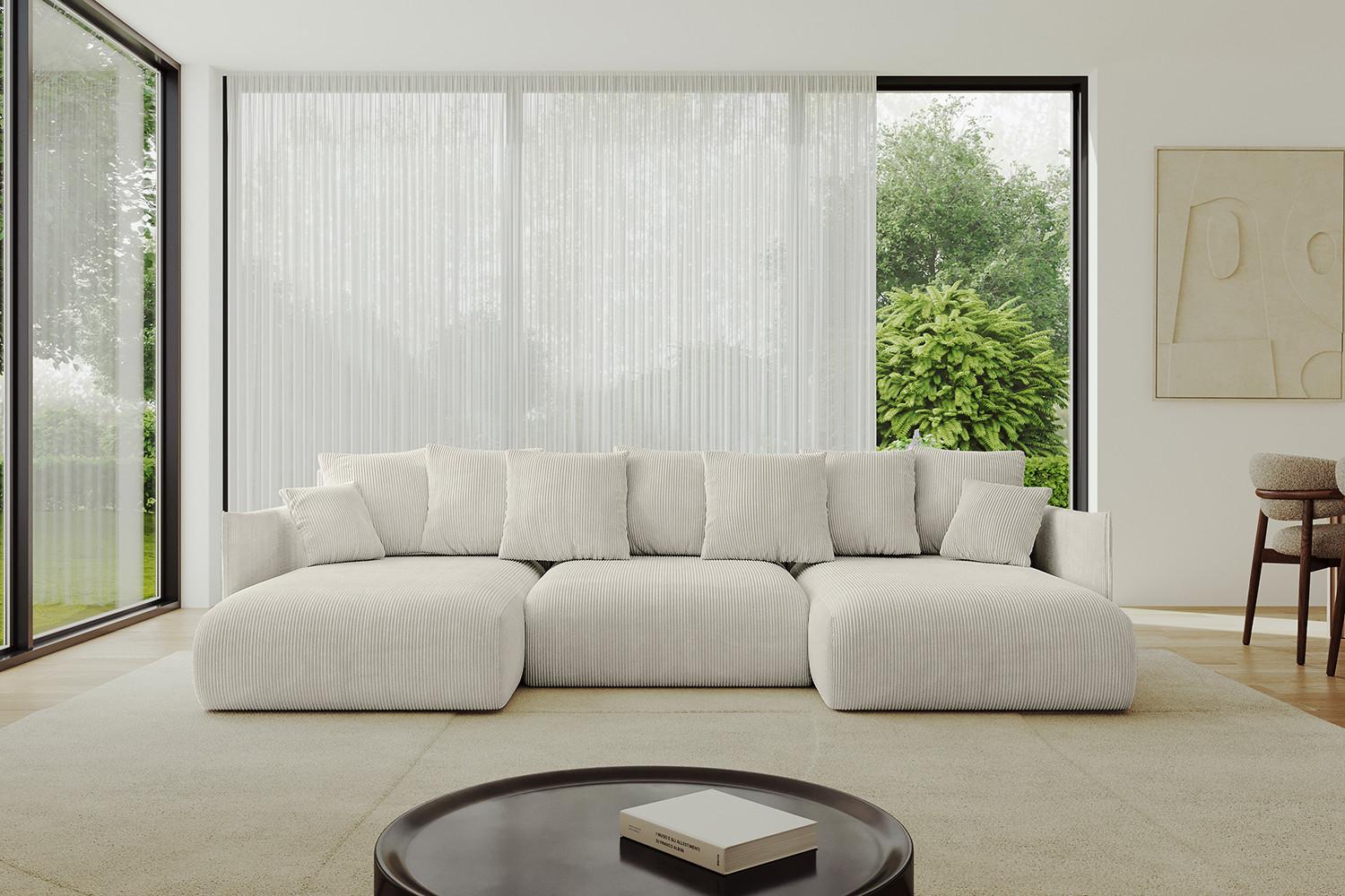 WOHNLANDSCHAFT mit Schlaffunktion und Bettkasten ONESK-U 317x177x72 Creme Cord Textil ALTDECOR Möbel > Sofas & Couches > Wohnlandschaften > Wohnlandschaften U-Form Weiß
