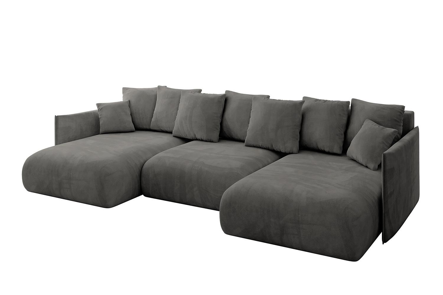 Wohnli Möbelsuche - WOHNLANDSCHAFT mit Schlaffunktion und Bettkasten ONESK-U 317x177x72 Dunkelgrau Velours