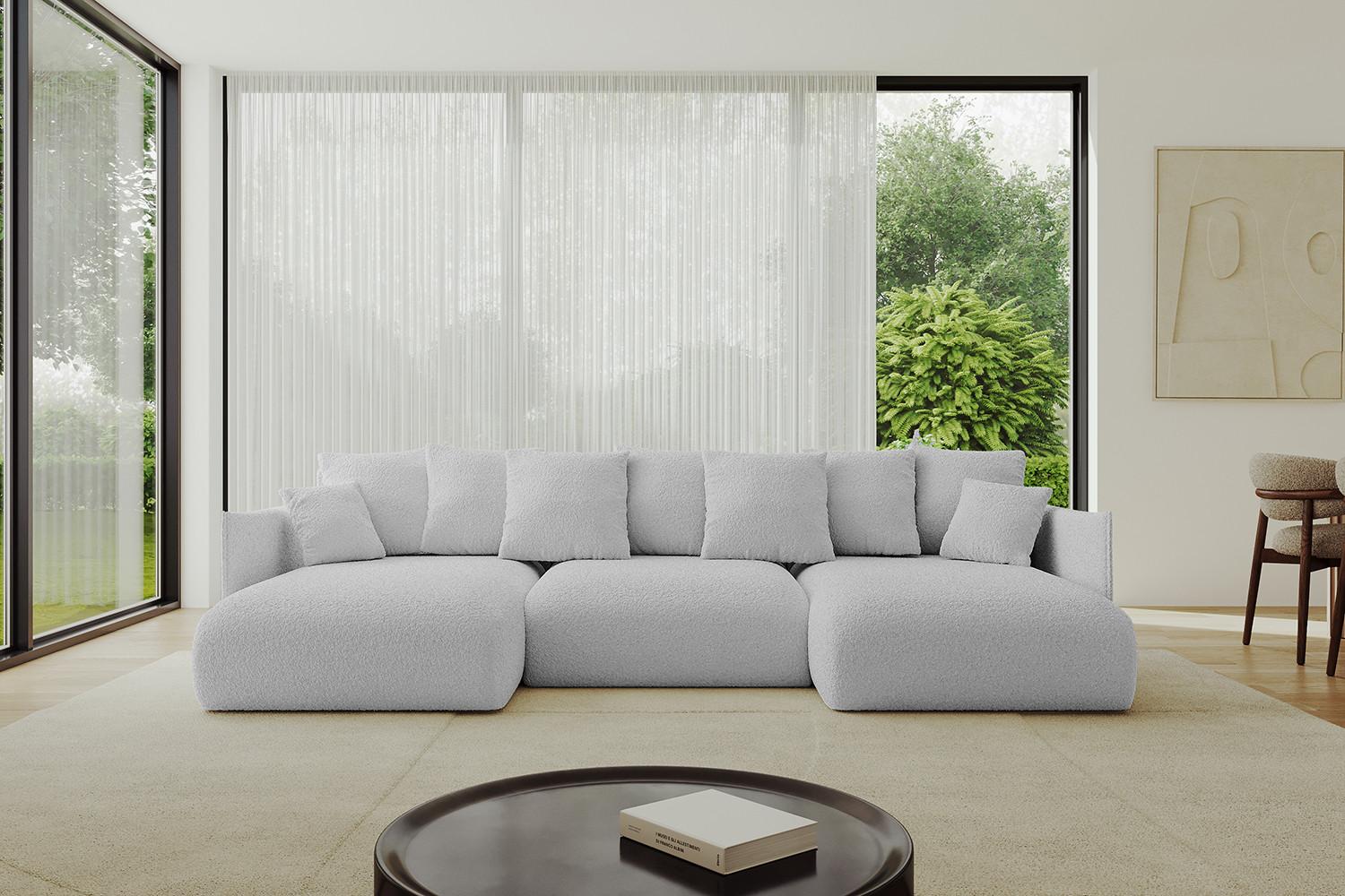 wohnli-moebel-suche-800001147061-1 WOHNLANDSCHAFT mit Schlaffunktion und Bettkasten ONESK-U 317x177x72 Hellgrau Bouclé Textil ALTDECOR Möbel > Sofas & Couches > Wohnlandschaften > Wohnlandschaften U-Form Grau