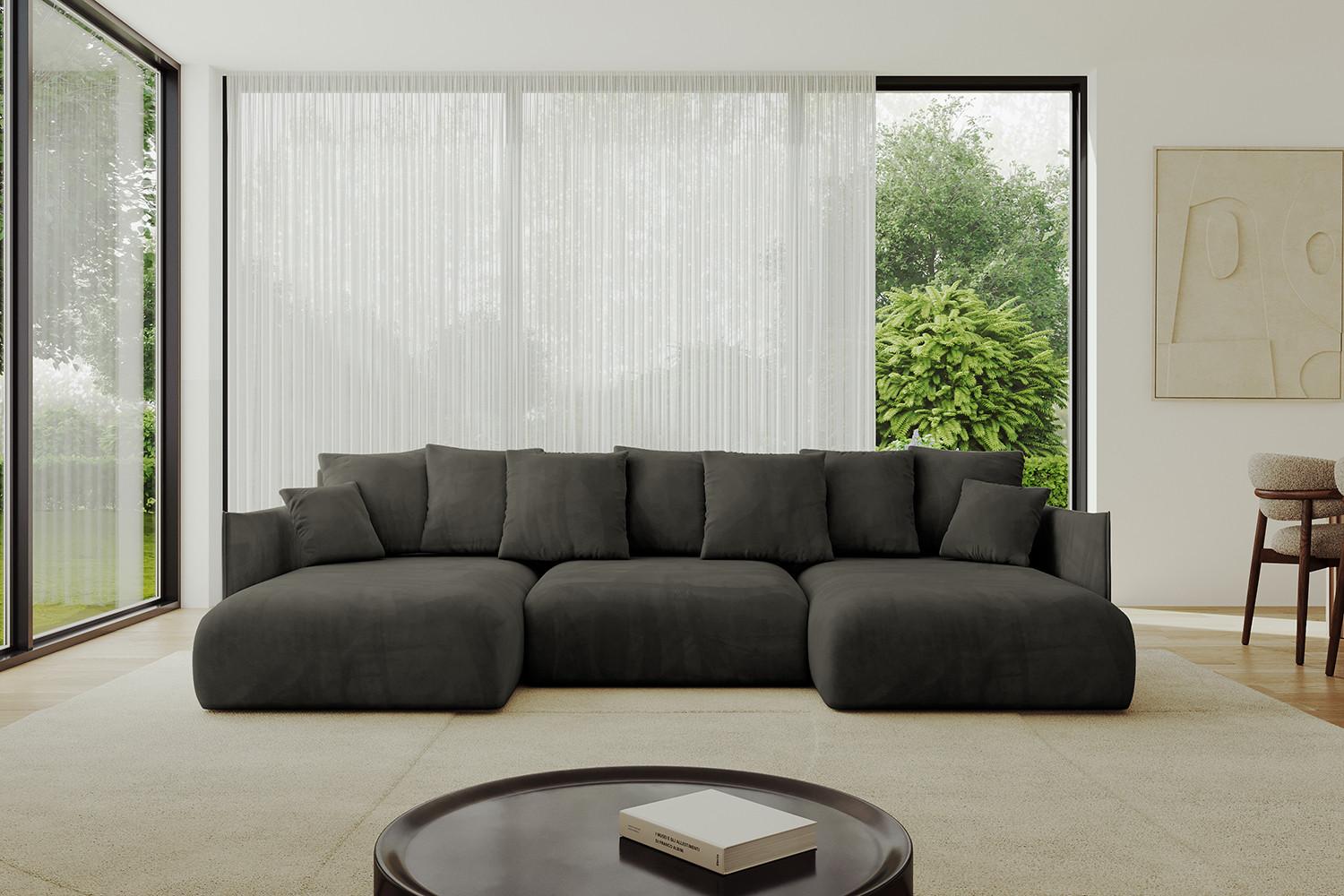 WOHNLANDSCHAFT mit Schlaffunktion und Bettkasten ONESK-U 317x177x72 Schwarz Velours Textil ALTDECOR Möbel > Sofas & Couches > Wohnlandschaften > Wohnlandschaften U-Form Schwarz
